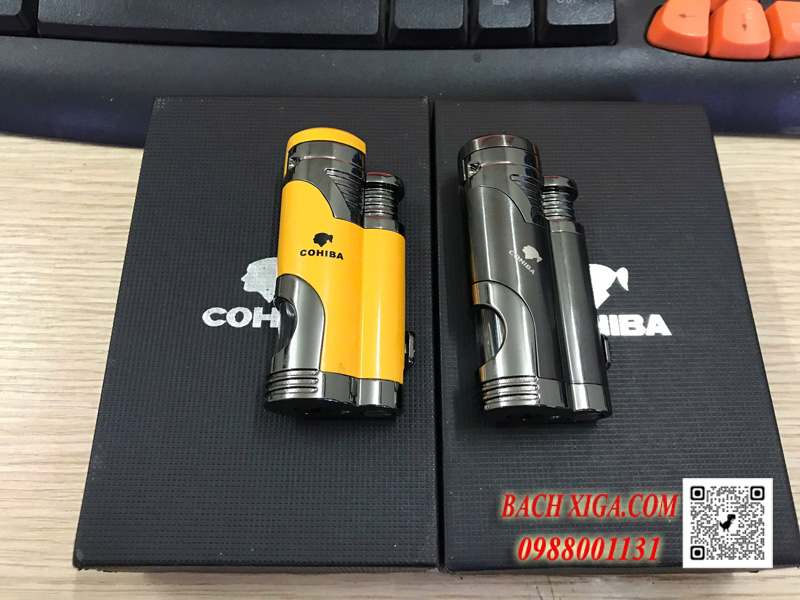 Bật lửa khò hút xì gà Cohia 2 tia kèm đục