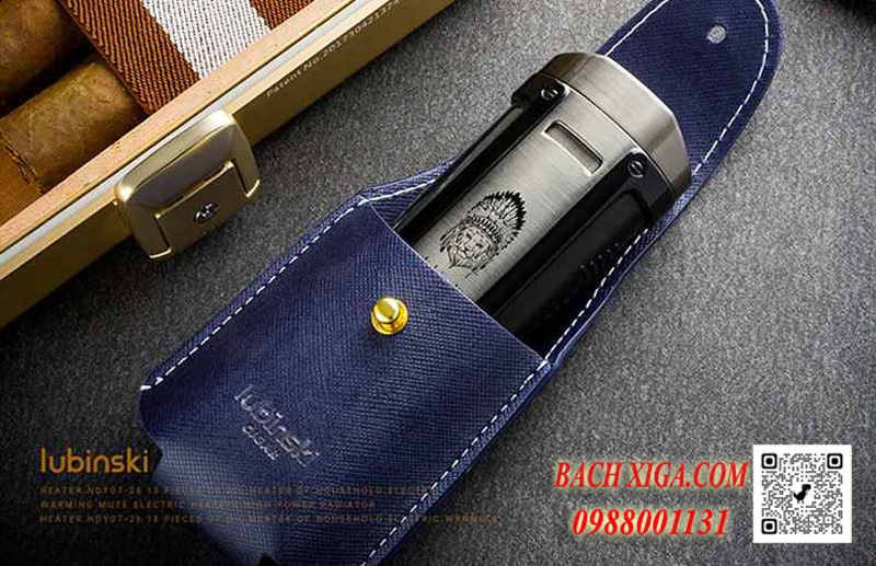 Lubinski YJA10006, bật lửa khò xì gà 4 tia kèm bao da đựng