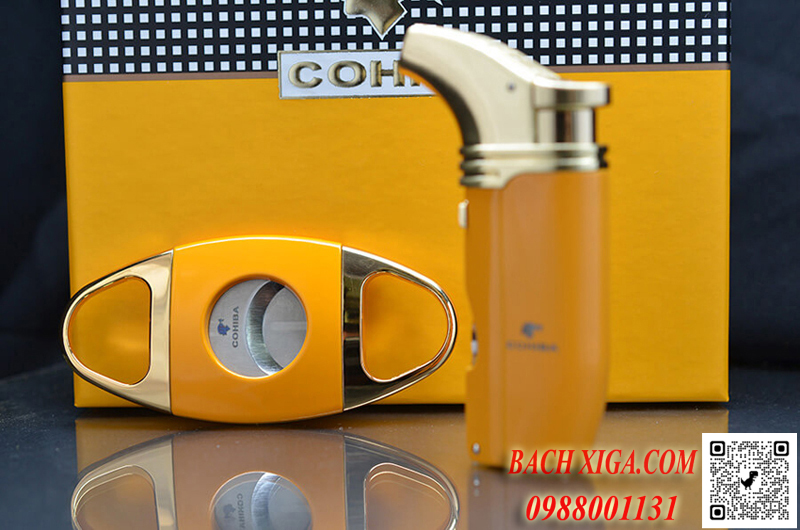 Sét bật lửa khò 2 tia, dao cắt xì gà Cohiba C422