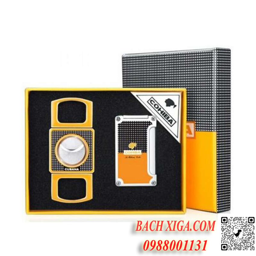 Sét phụ kiện Cohiba CH-170 2 món: bật lửa khò và dao cắt cao cấp.