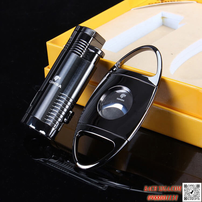 Sét Cohiba T14: dao cắt và bật lửa xì gà 3 tia kèm đục