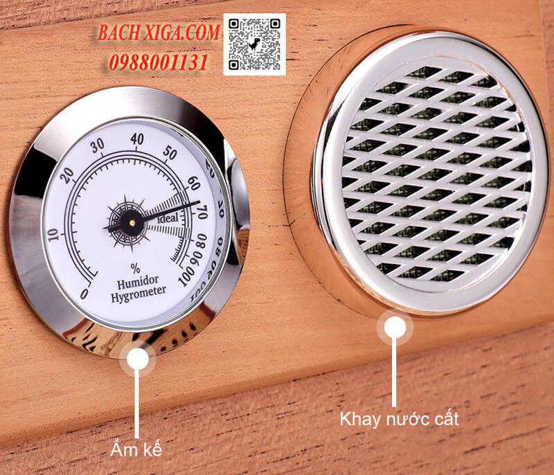 Đồng hồ đo độ ẩm và bộ phận tạo ẩm của hộp.