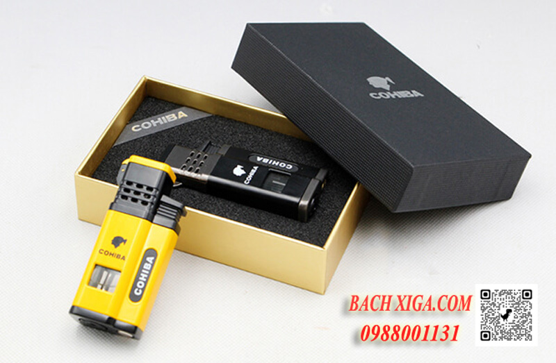 Bật lửa khò 4 tia kèm đục Cohiba COB 177 màu vàng