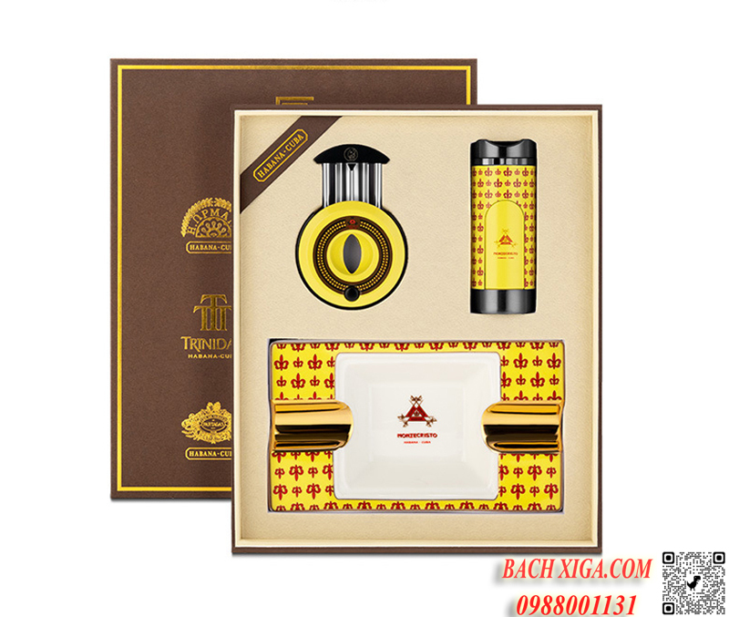 Sét Cohiba 3 món T38: gạt tàn sứ 2 điếu, hộp quẹt xì gà 3 tia, dao cắt V.
