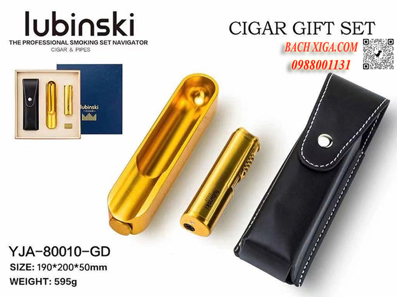 Sét xì gà Lubinski YJA 80010 gồm: gạt tàn, bật lửa khò, đục xì gà