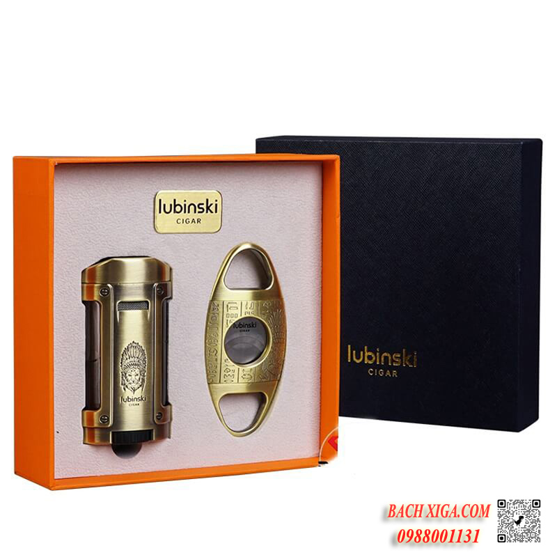 Sét bật lửa khò 4 tia, dao cắt cigar Lubinski YJA 80013