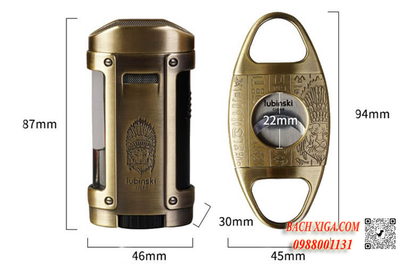 Kích thước sét bật lửa khò, dao cắt xì gà Lubinski YJA 80013