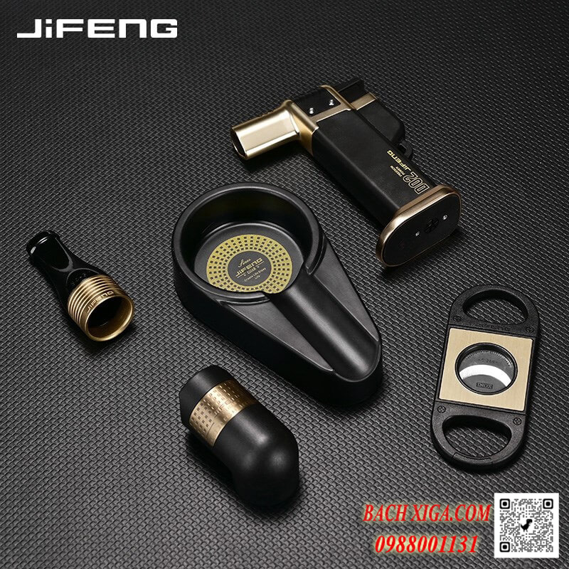 Sét phụ kiện Jifeng TZ238 gồm: dao cắt, gạt tàn, bật lửa, tẩu, gác xì gà