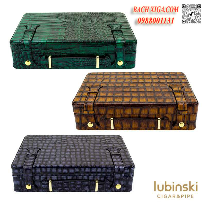 Hộp bảo quản giữ ẩm cigar Lubinski YJA50017 bọc da vân cá sấu cao cấp.
