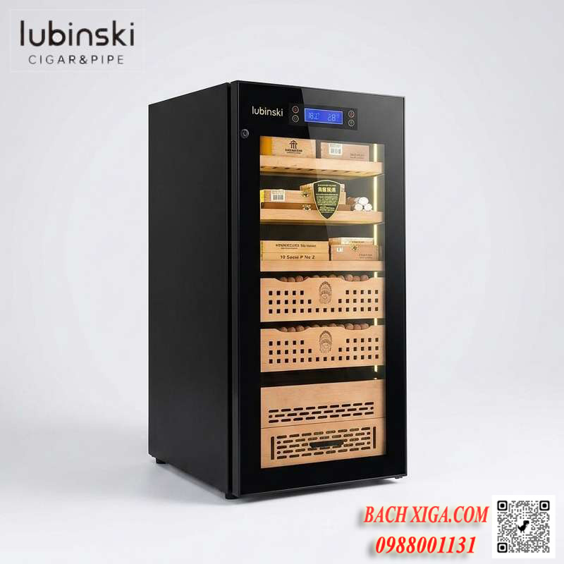 Tủ đựng xì gà cắm điện Lubinski LB9804 sức chứa max 500 điếu, thiết kế sang trọng, giá tốt.