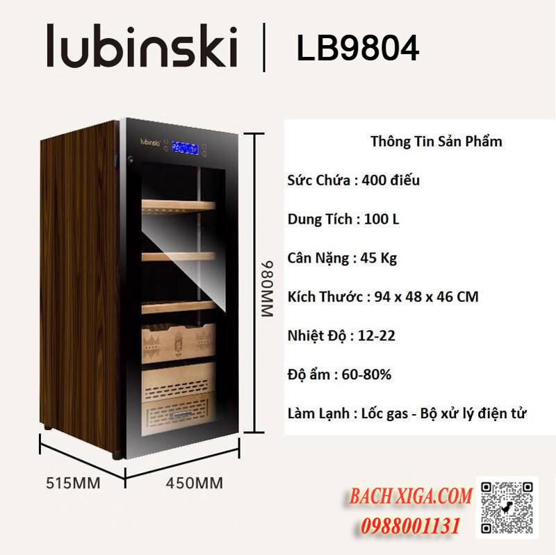 Thông số, kích thước tủ bảo quản xì gà Lubinski LB 9804