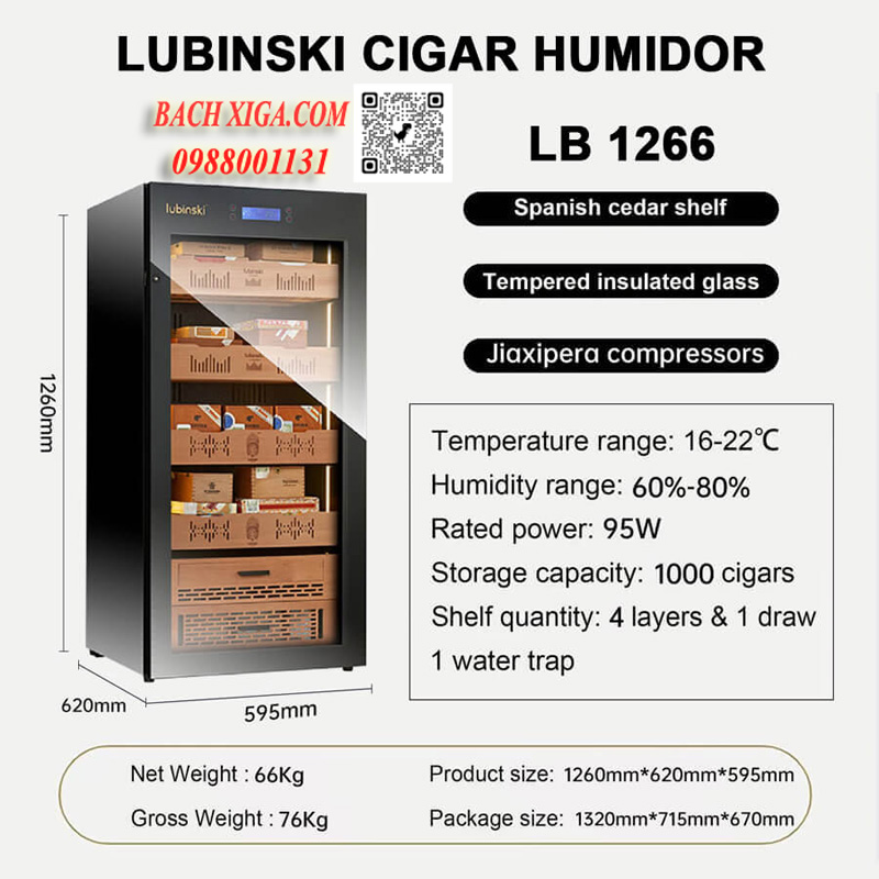 Thông tin chi tiết của tủ đựng xì gà cắm điện Lubinski LB1266