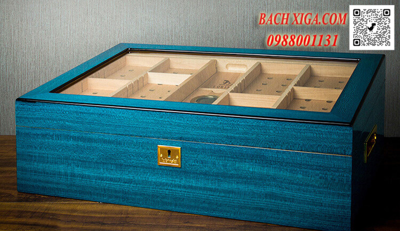 Hộp ủ đựng xì gà Lubinski màu xanh dương trẻ trung.