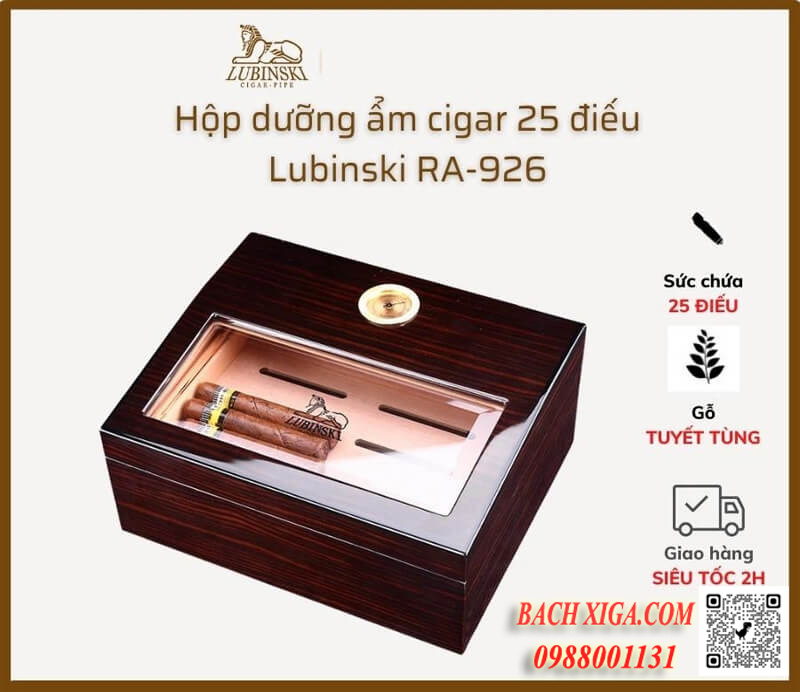Hộp dưỡng ẩm xì gà (cigar) Lubinski RA926 sức chứa 25 điếu.