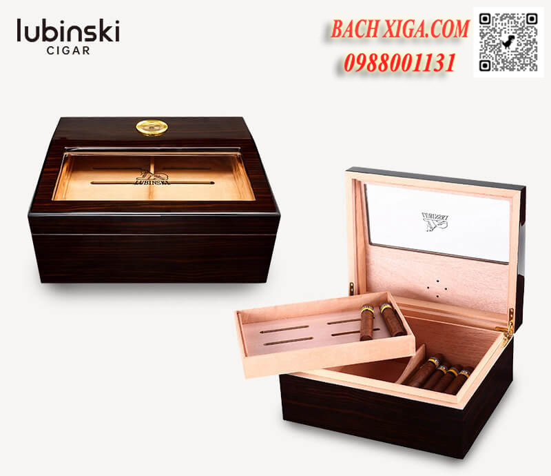 Hộp bảo quản giữ ẩm xì gà chất liệu gỗ tuyết tùng Lubinski cao cấp.